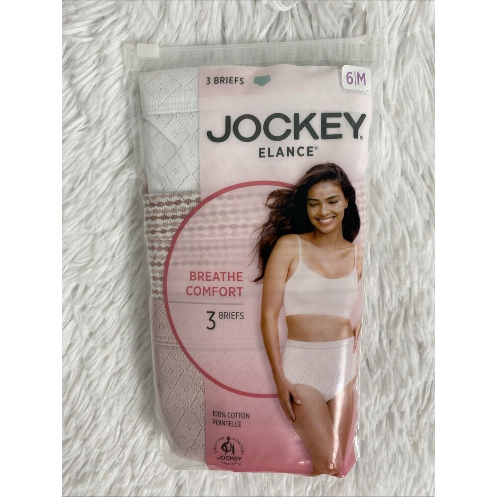 Jockey Elance Briefs Panties Women's 100% Cotton Pointelle Breathe 3 Pack Pink - Picture 10 of 10
